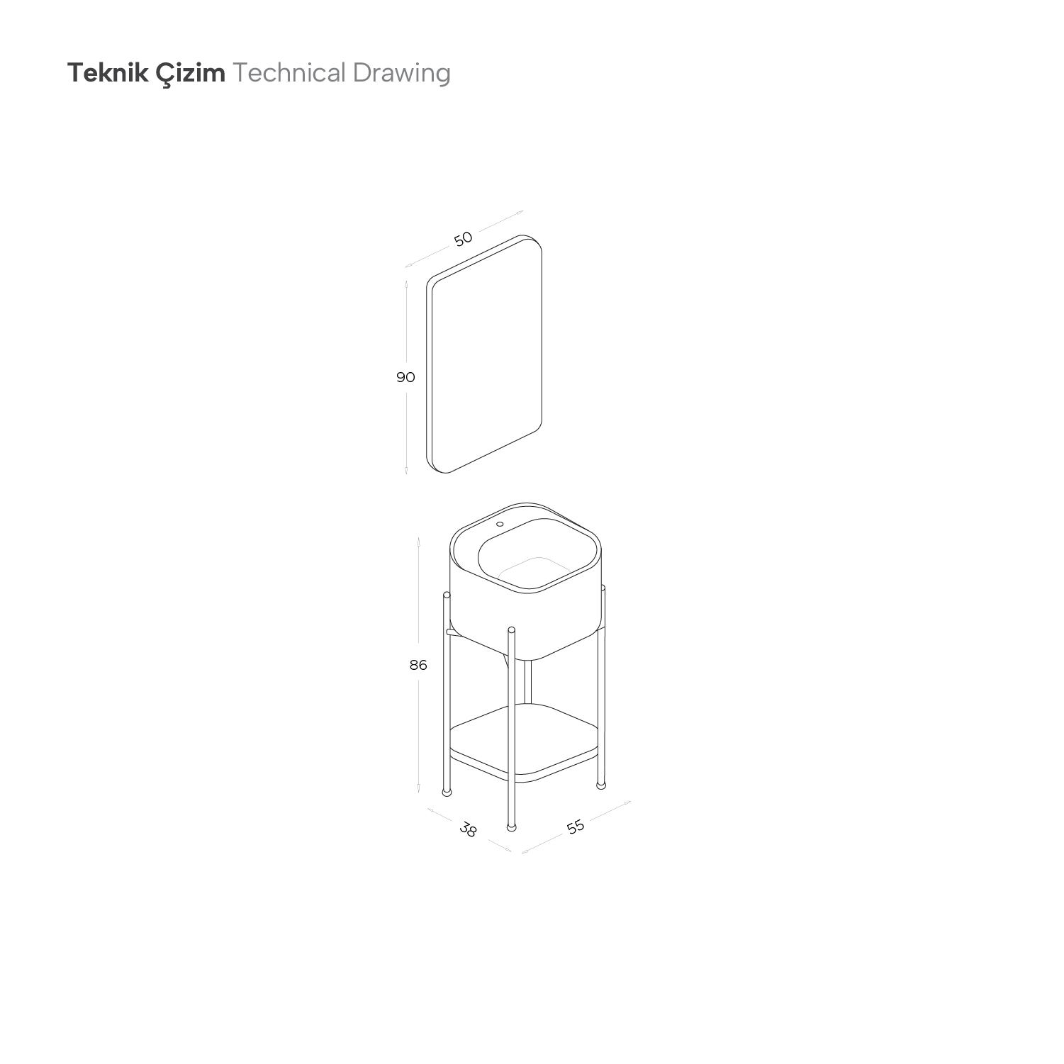 İron Banyo Dolap Takımı 55Cm (Raflı)