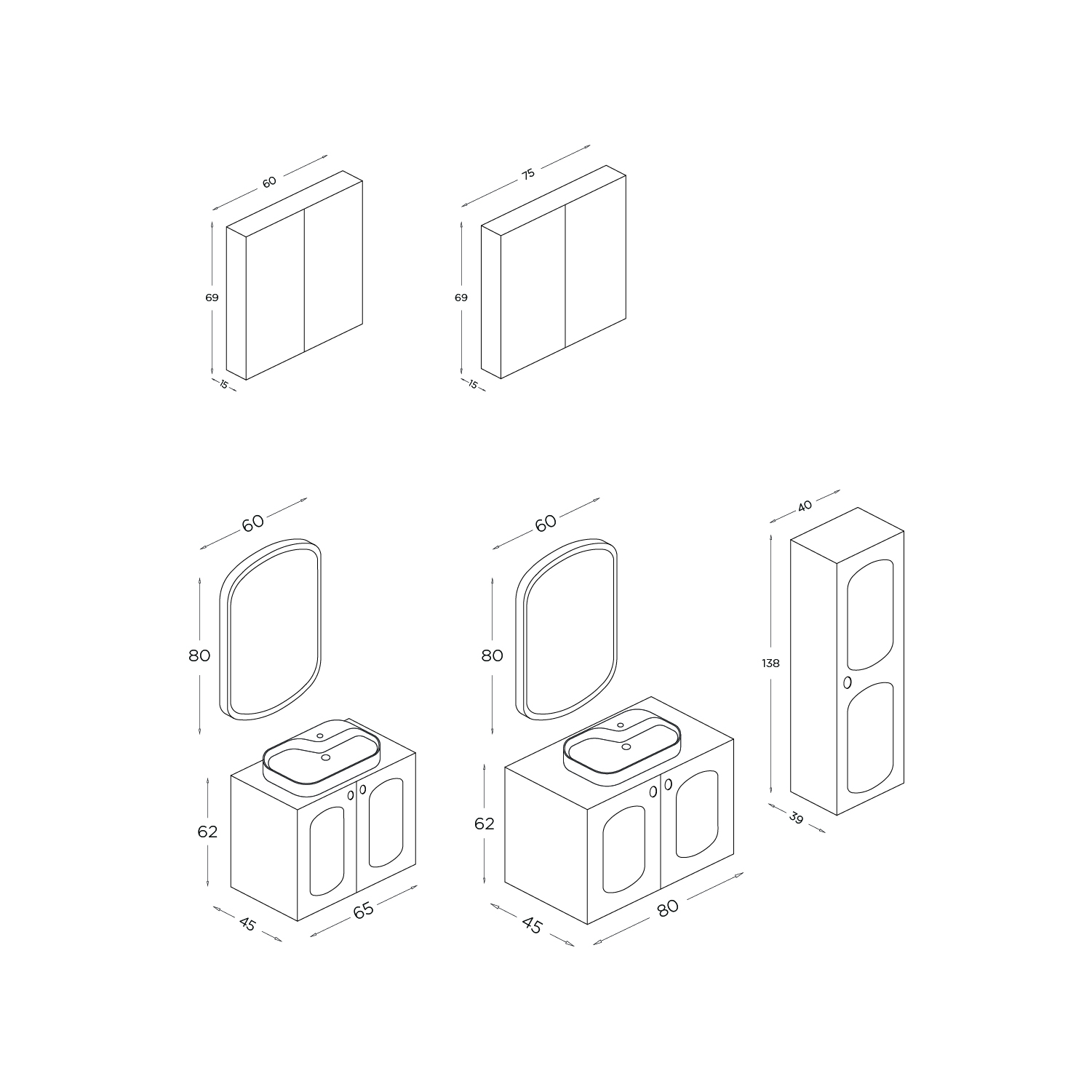 Mira Banyo Dolap Takımı 65 Cm
