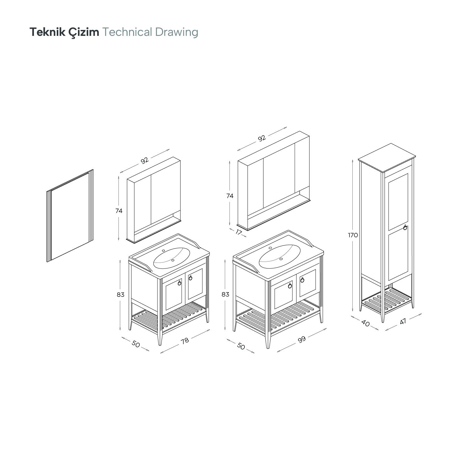 Florya Banyo Dolap Takımı 80 Cm