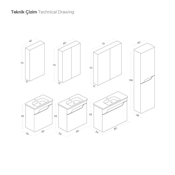 Milano Plus Banyo Dolap Takımı 65Cm (Çekmeceli)