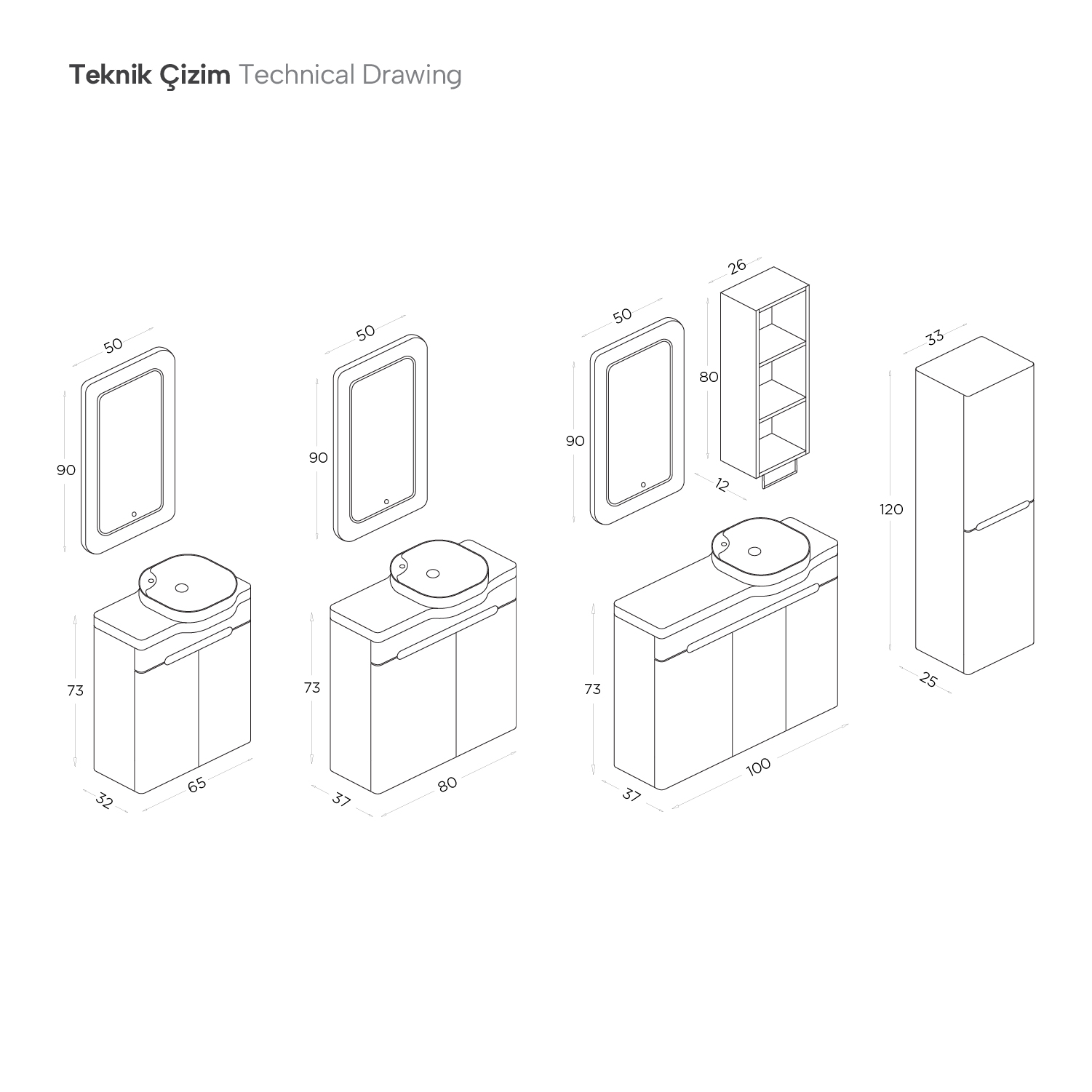 Serin Banyo Dolap Takımı 65Cm