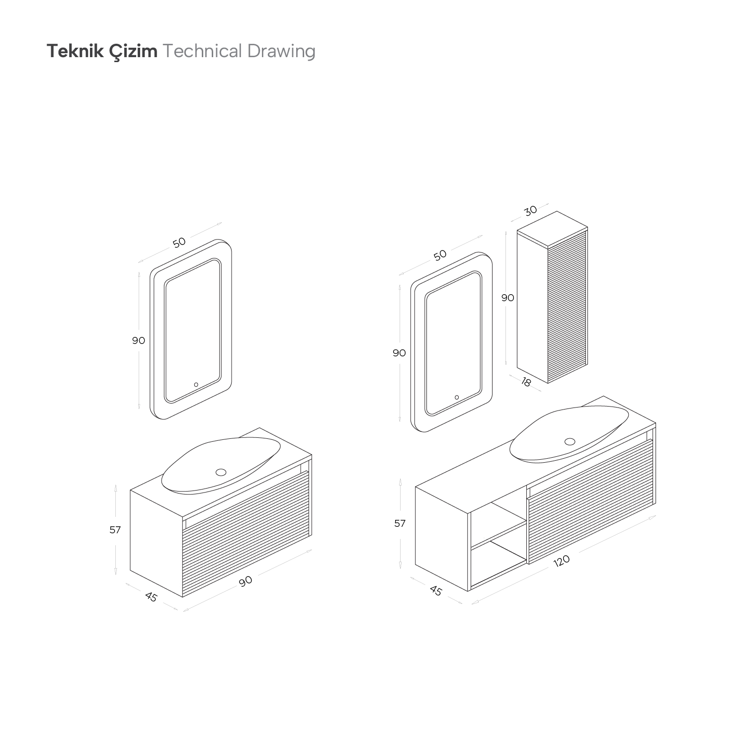 Luna Banyo Dolap Takımı 90 Cm