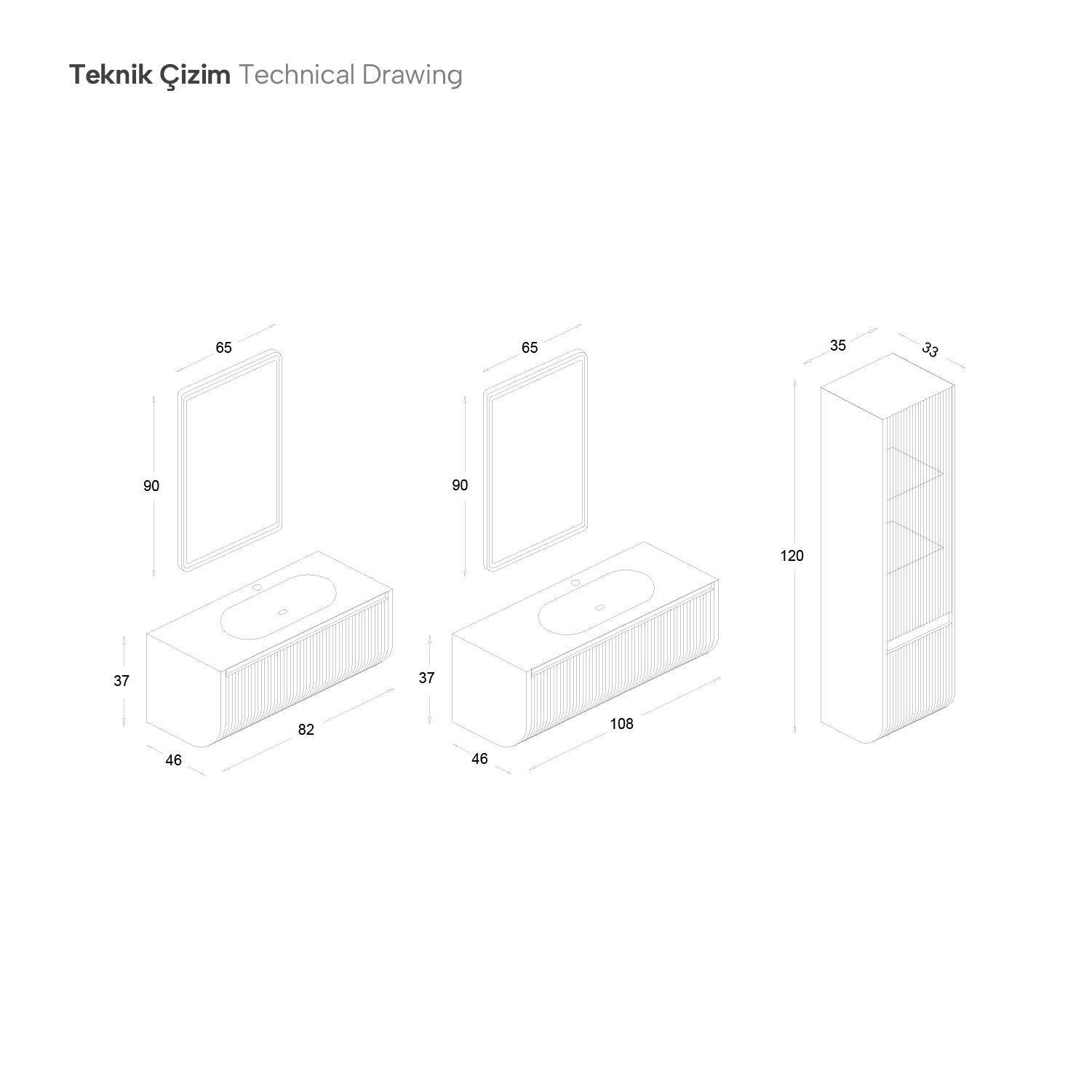 Petra Banyo Dolap Takımı 108Cm (Cam Lavabolu)