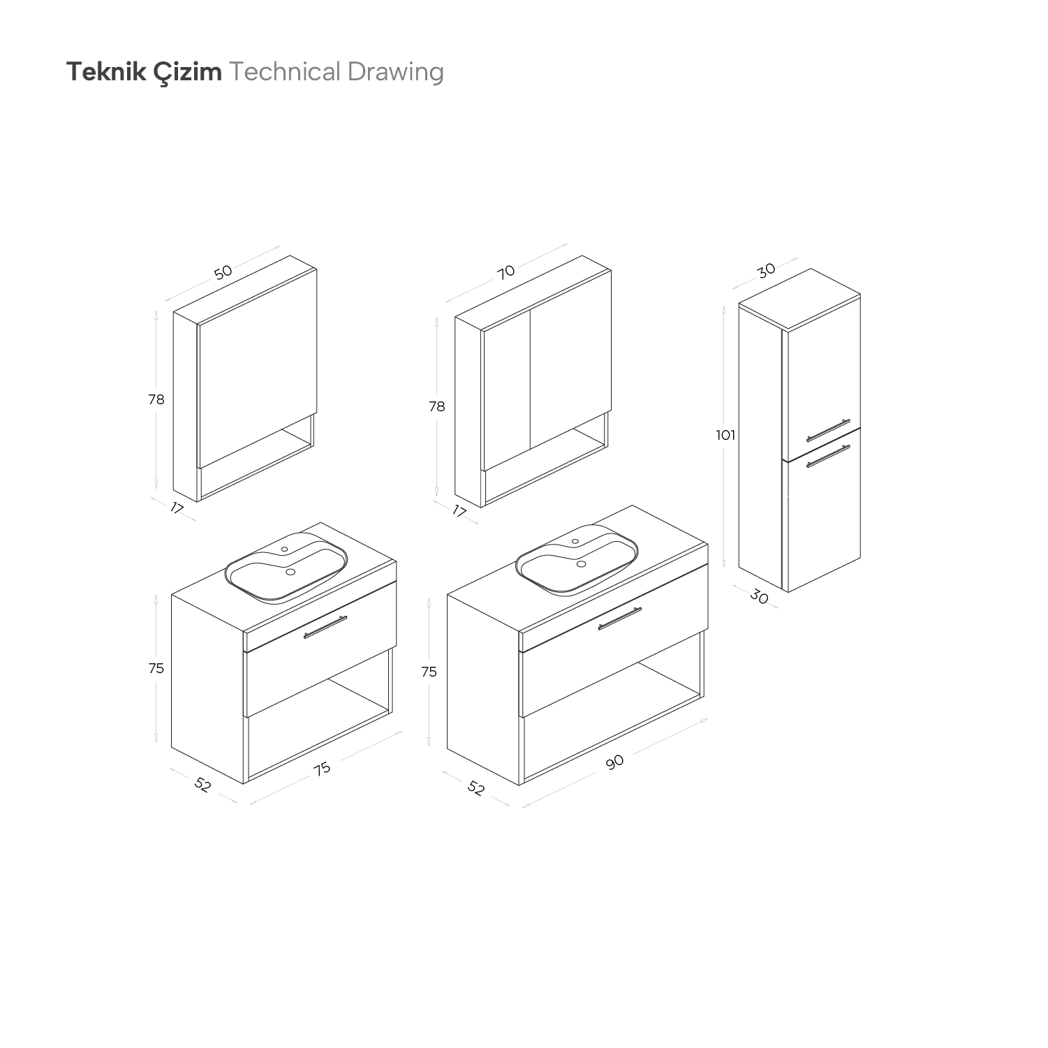 Adel Banyo Dolap Takımı 75Cm